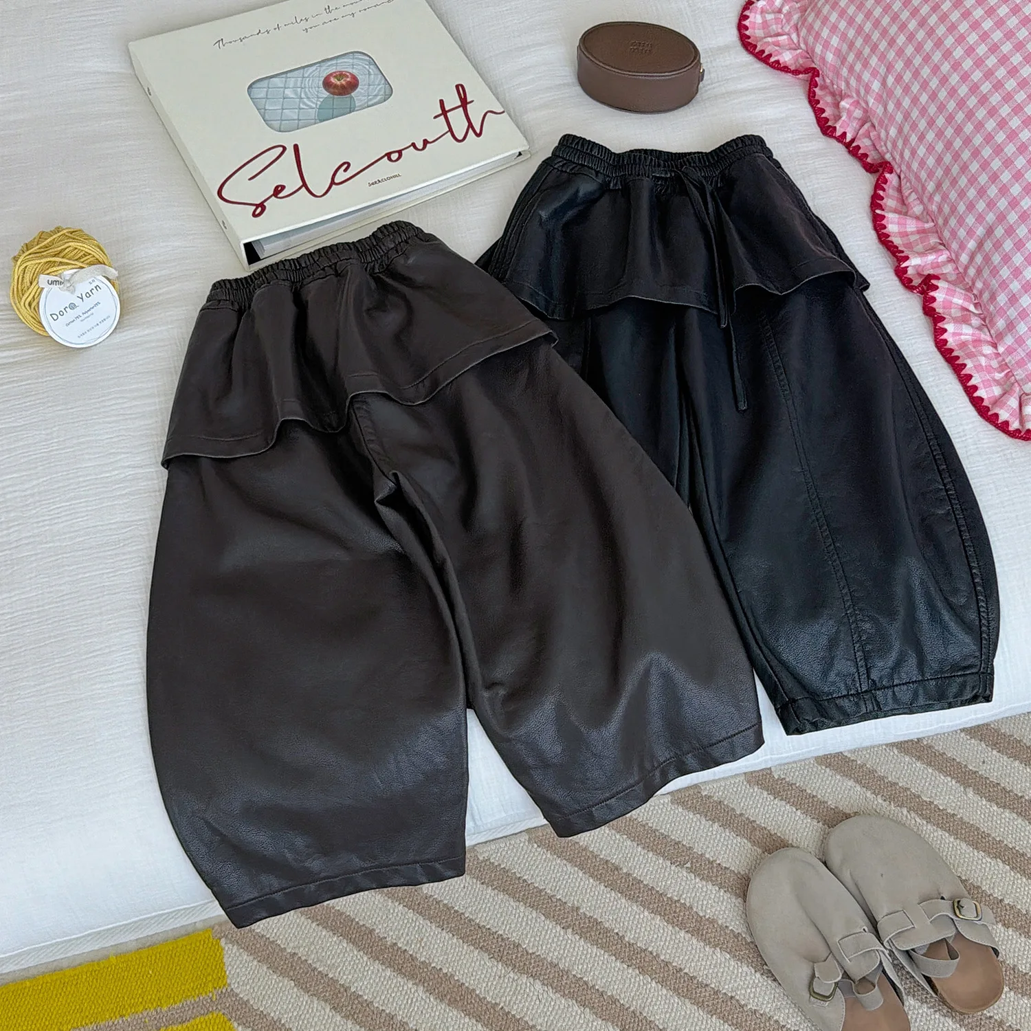 Girls' Leather Pants 2026 Autumn and Winter New Children's Washed Imitation Leather Loose Radish Pants Fart Curtain Pants