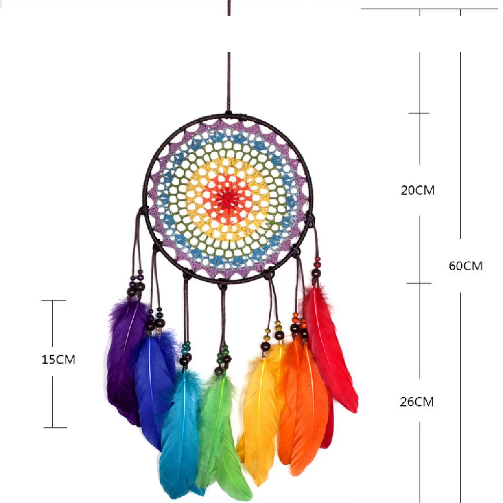 Handmade Circular Net with Feathers Wall Hanging Decorations