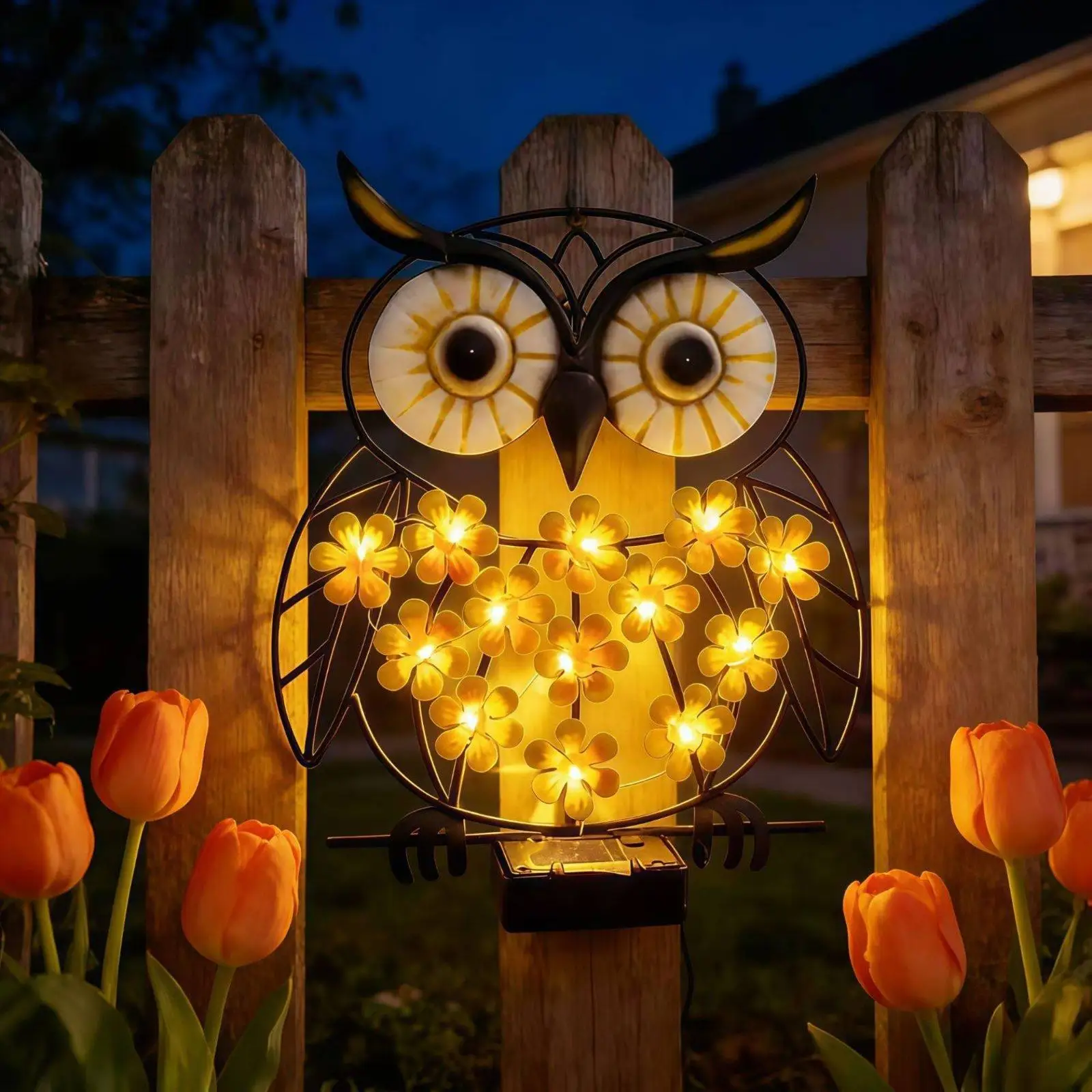 Wrought Iron Outdoor Wall Light Solar Owl LED Fixture Waterproof Animal Garden Lighting for Balcony Porch Fence