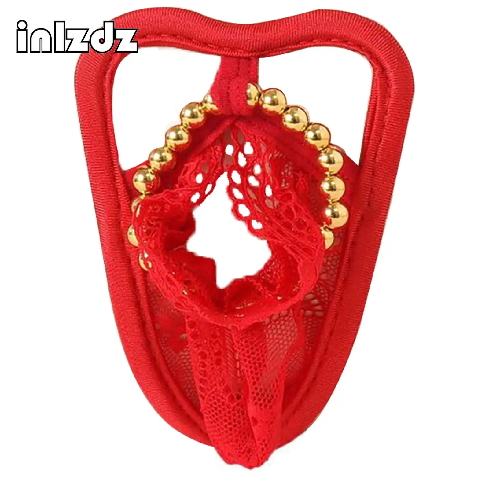 

Mens See-though C-string Panties Exotic Lingerie Sheer Lace Beads Ring Bulge Pouch Willy Hole C-string Thong Underwear Nightwear