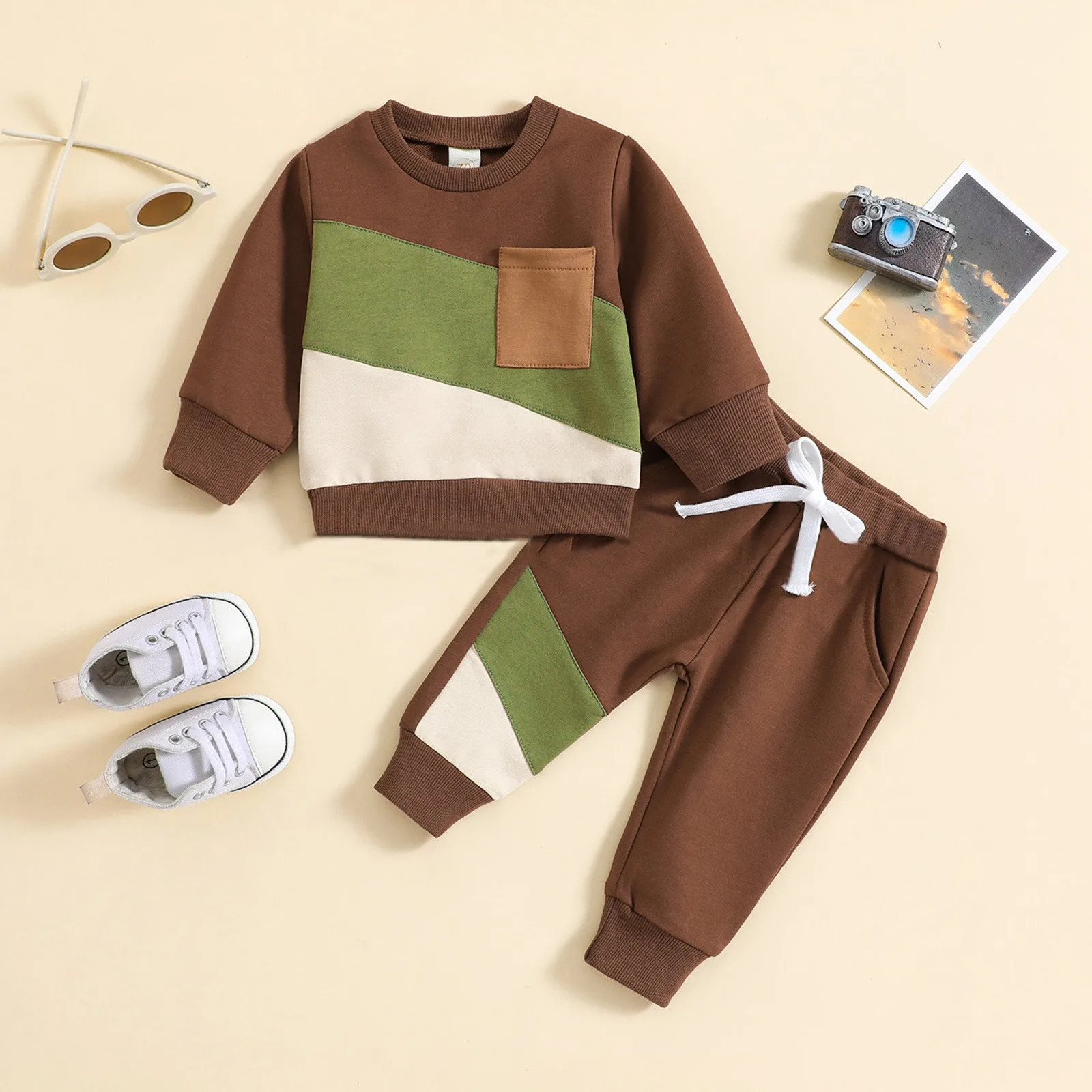 Baby Boy Fall Winter Clothes Color Block Long Sleeve Sweatshirt Pullover Tops + Joggers Pants Outfit Set 2024 Autumn Boys Wear