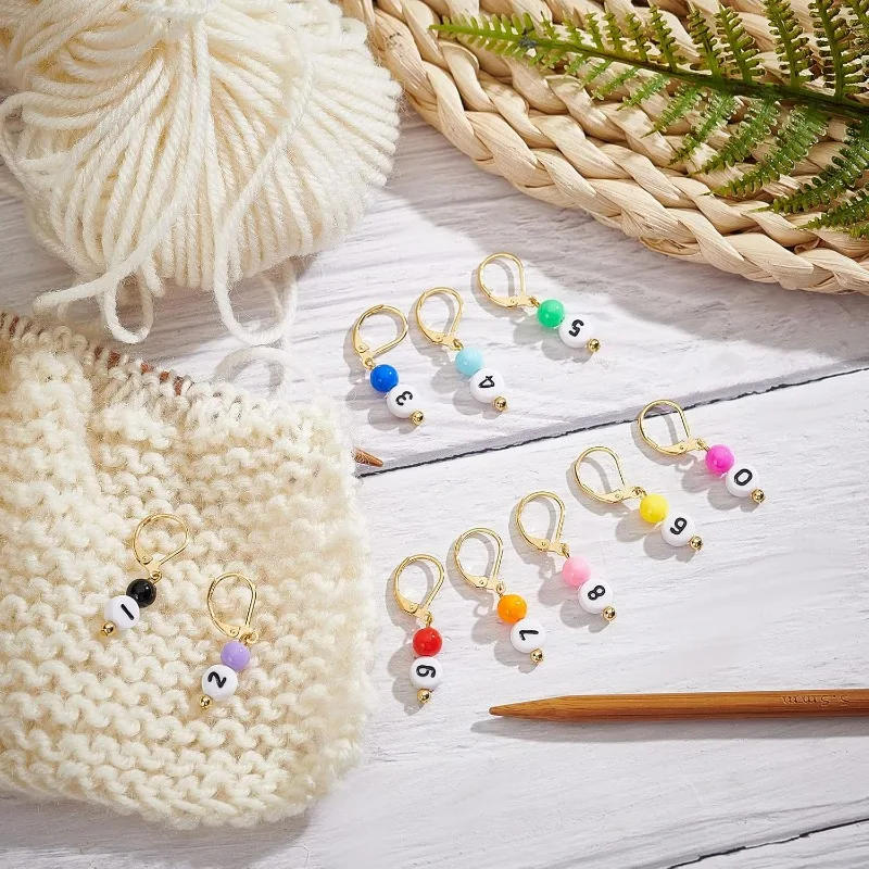 10 Pcs 0~9 Number Stitch Markers, 0~9 Number Acrylic Beads Crochet Stitch Marker Charms Locking Stitch Marker for Knitting