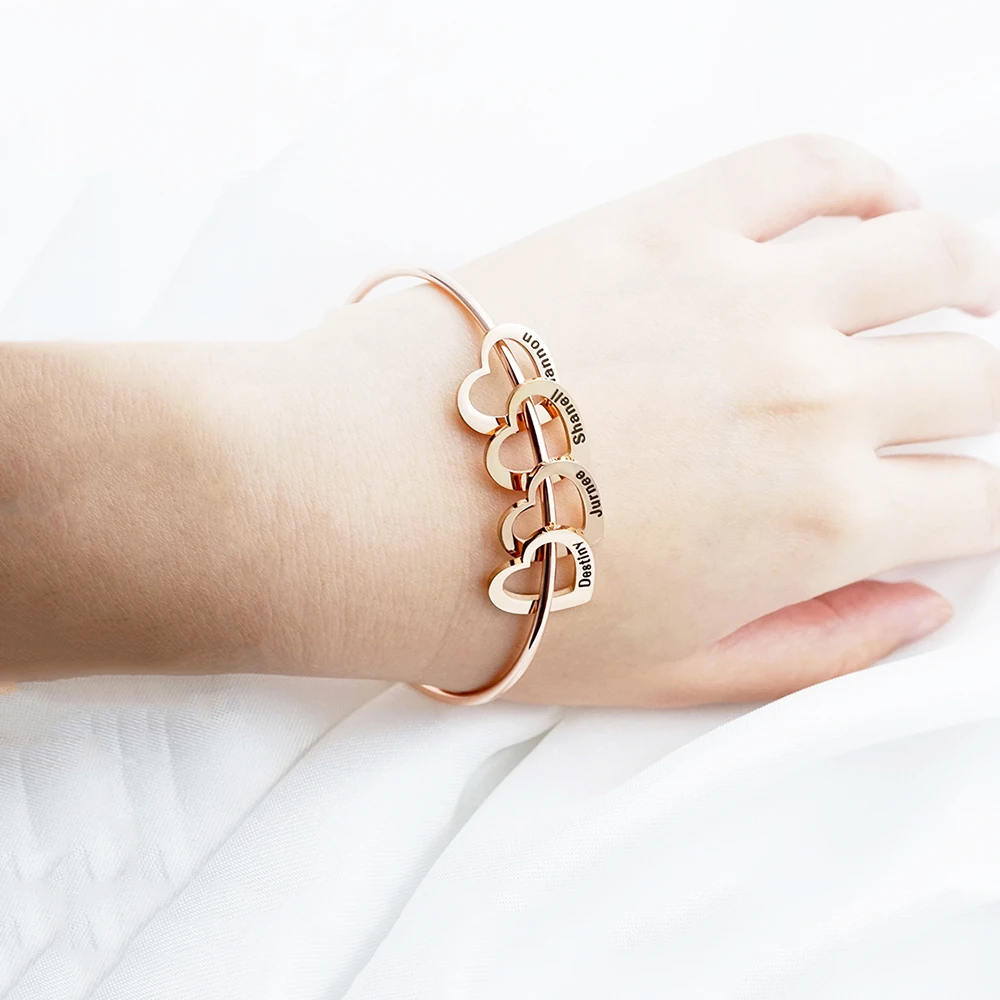Custom Name Love Bangle Personalised Engraved Family Name Pendant  Luxury Creative Adjustable Bracelet Women\'s Jewelry Gifts