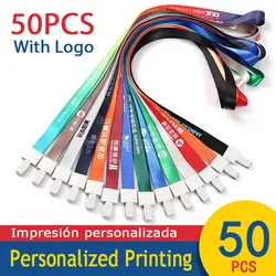 50Pcs Custom Logo Lanyard Personal Printing Company Name Telephone Number Neck Rope Keychain 1 Color Screen Printing Landyard