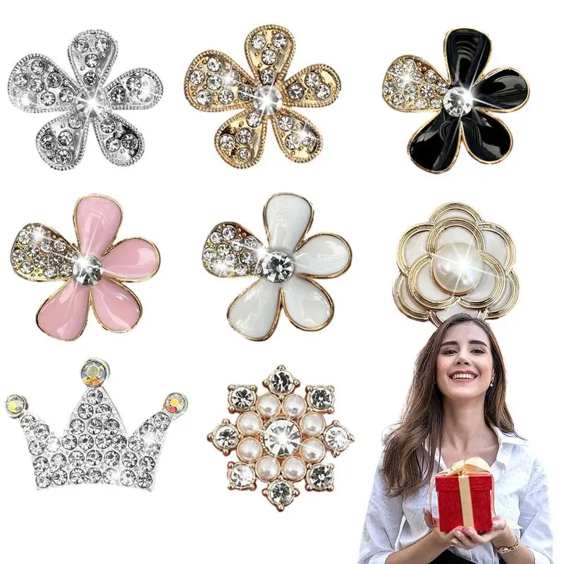 Bling Flower Car Air Outlet Clip 8pcs Glitter Rhinestone Snowflake Crown Clip Charm Decor Bling Car Interior Accessories For