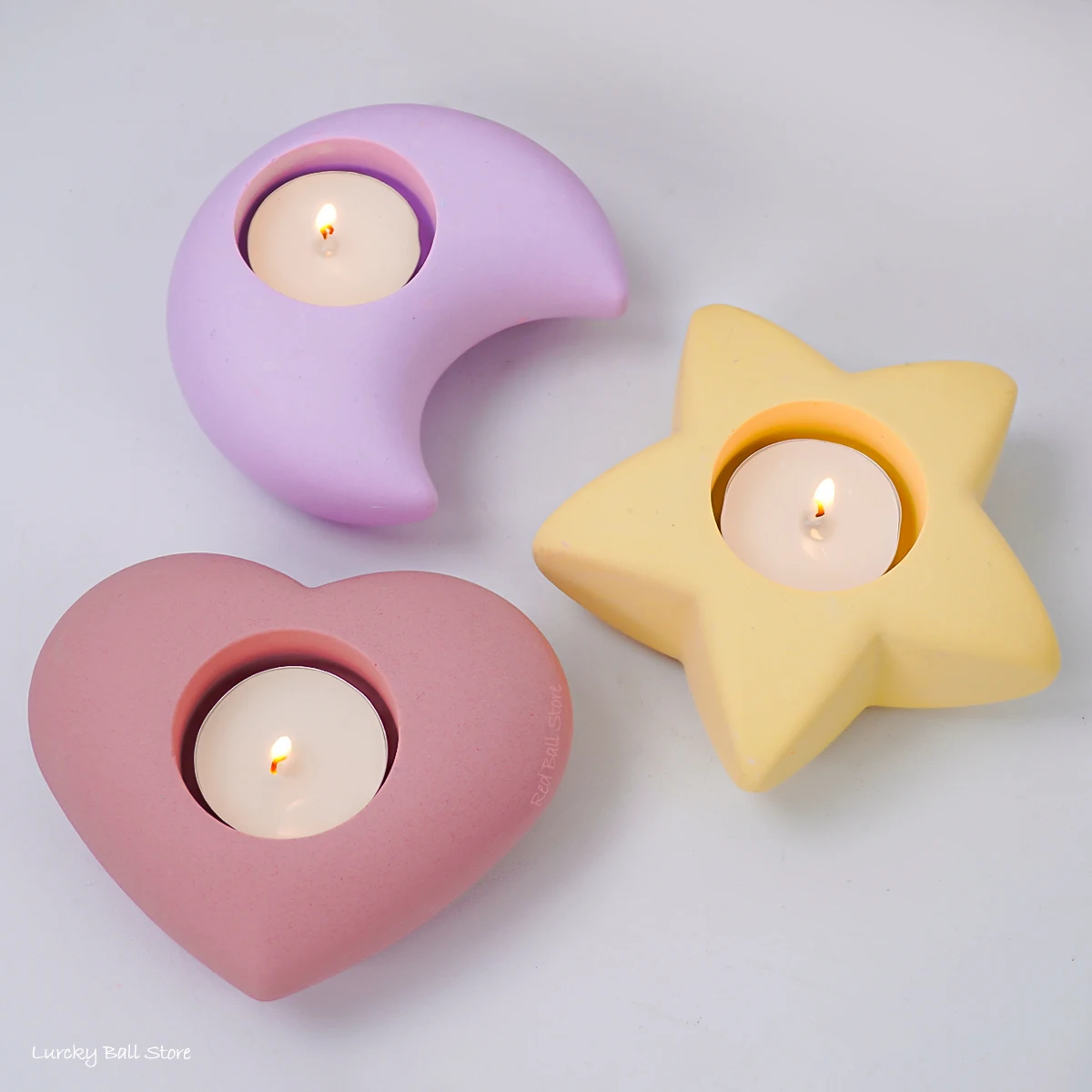 Eid Crescent Moon Star Candle Holder Silicone Mold Ramadan Ornament DIY 3D Heart Candlestick Resin Gypsum Mould Home Decor Gifts