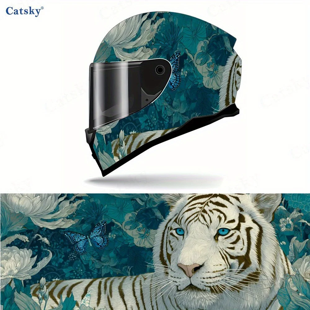 

Floral Tiger - Green Style Helmet PVC Protective Sticker, Motorcycle Helmet Exterior Decorative Accessory, Waterproof & Self-adh