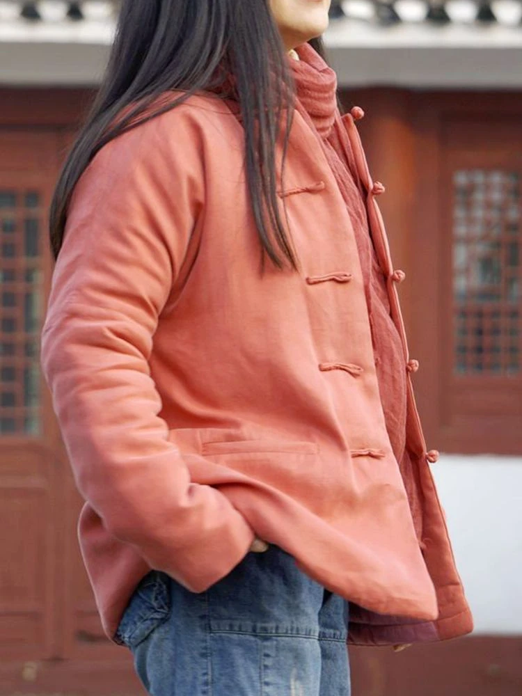 

Женское мягкое легкое осенне-зимнее пальто Ele eeni из желтого хлопка с пуговицами в традиционном стиле Тан