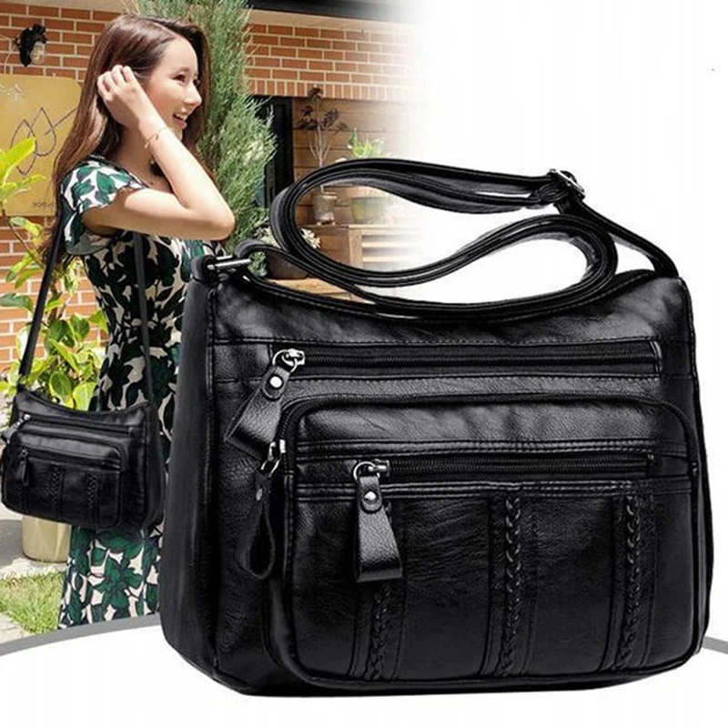 Women Elegant Travel Solid Color Casual Crossbody Bag Ladies Soft Pu Leather Shoulder Multi Pocket Bag