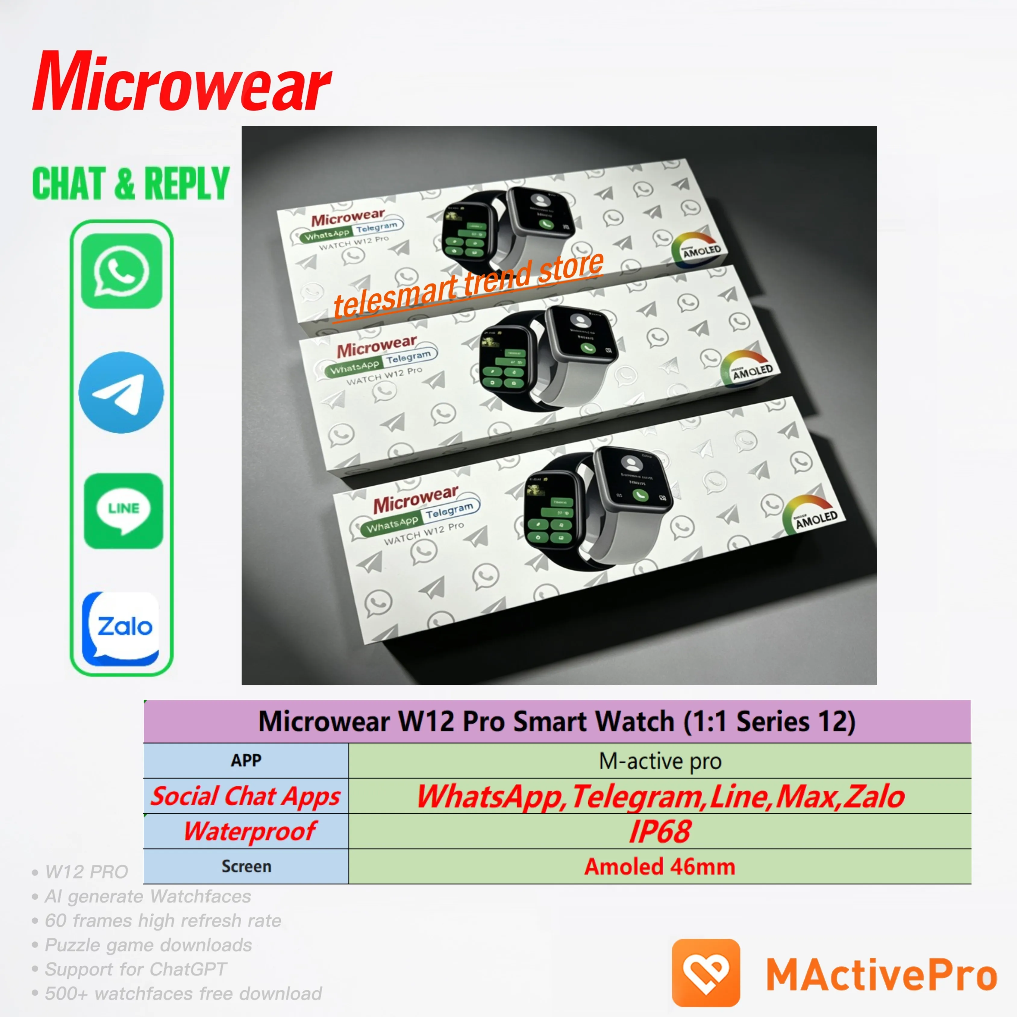 Smartwatch M Active - สมาร์ทวอทช์รุ่นใหม่ล่าสุด W12 Pro S12 S Series