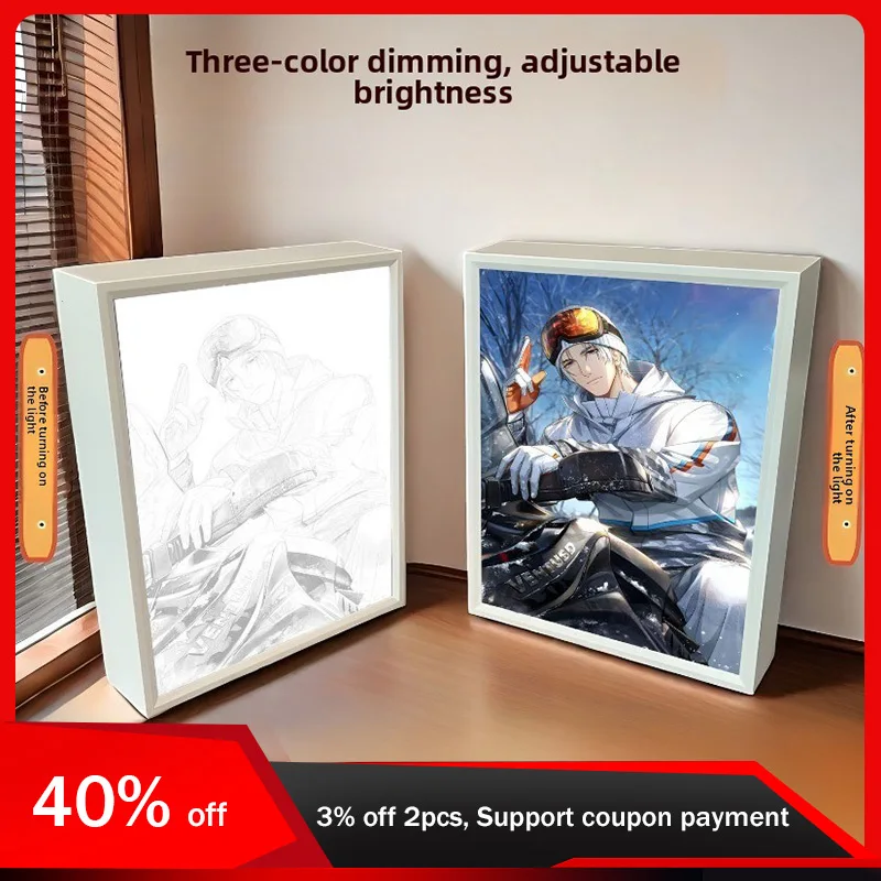 

21cm/8.27in Light And Night 3D Anime LED Mirror Lights Painting Peripherals Cartoon Acrylic Bedroom Desktop Birthday Decoration