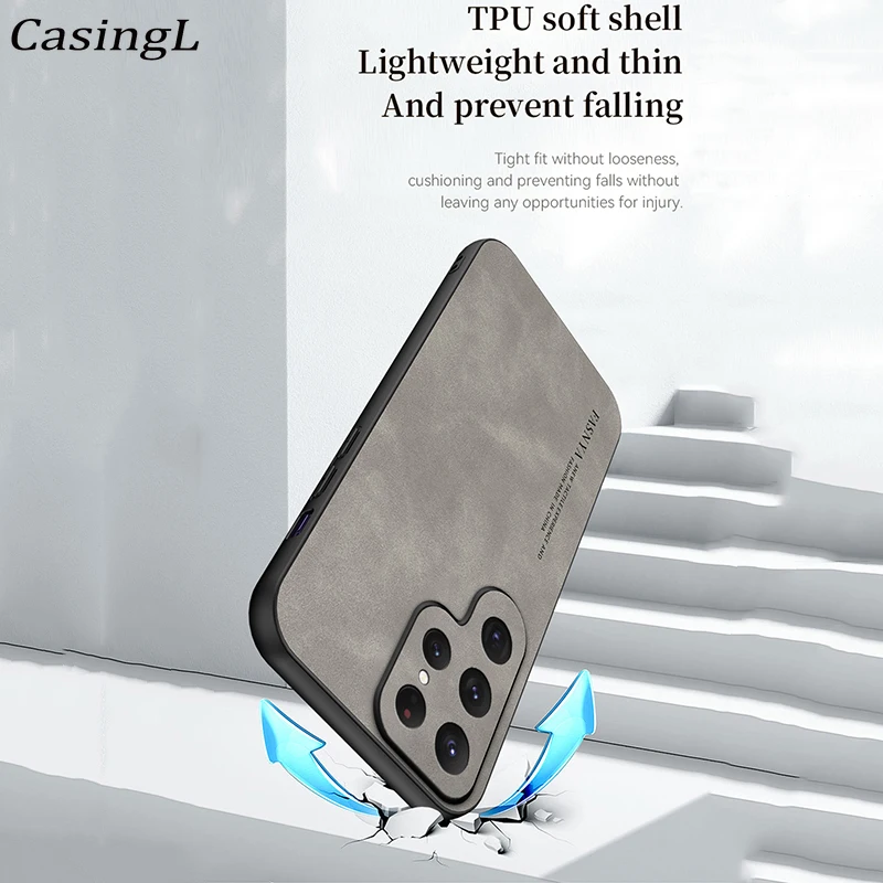 Phone Case For Samsung Galaxy S24 Ultra 5G Retro Ultra-Thin Cashmere Velvet Leather Soft Cover For Samsung S24 Plus + Shell