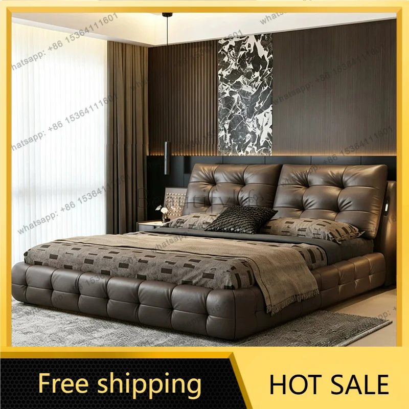 FG Ltalian luxury Lawrence multifunctional leather bed soft upholstered master bedroom home interior daily decor furnishing use