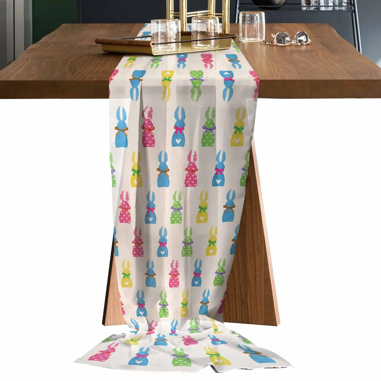 Easter Colorful Bunny Tulle Table Runner Wedding Decor Chiffon Table Runner Holiday Dinner Table Decoration