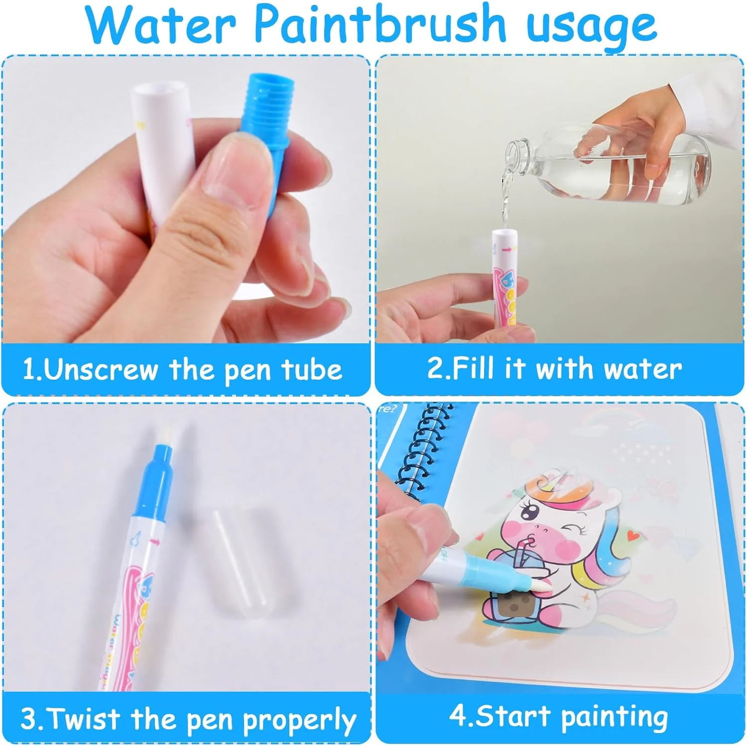 Reusable Coloring Book Magic Water Drawing Book Mess-Free Magic Painting Pad with Refillable Water Pen Learning  Education Toy