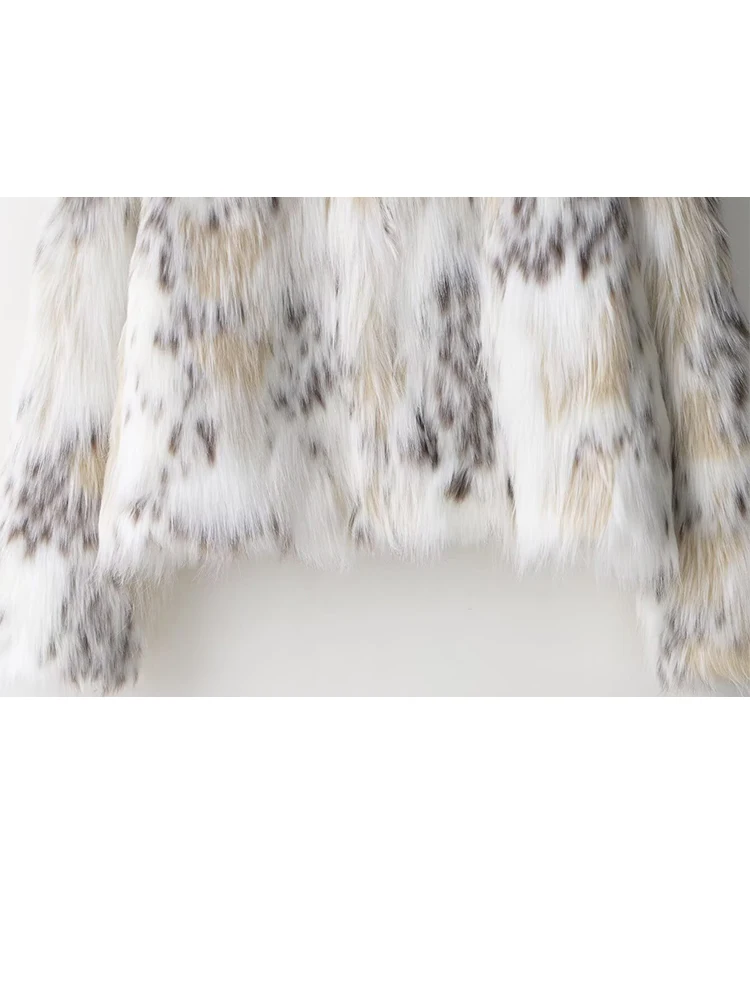 HH Mode Vrouwen Winter Nepbont Effect Jas Hoge Kraag Lange Mouwen Print Uitloper 2025, Vrouwelijke Warme Street Style Jas