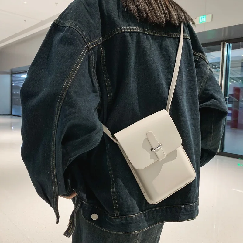 Simple Unisex Small Square Bag PU Leather Korean Crossbody Shoulder Bag Fashion Mobile Phone Bag Purse 2023 New