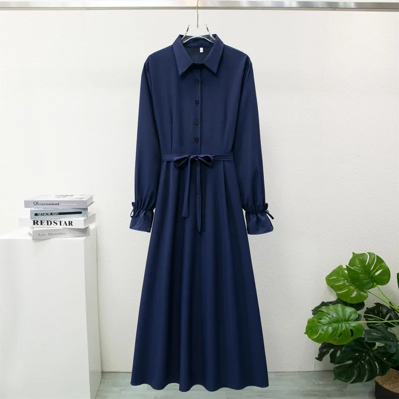 Spring Autumn Long Dresses Fashion Female Vintage Full Sleeve Solid Casual Chiffon Dress Women Maxi Dresses Muslim Dresses