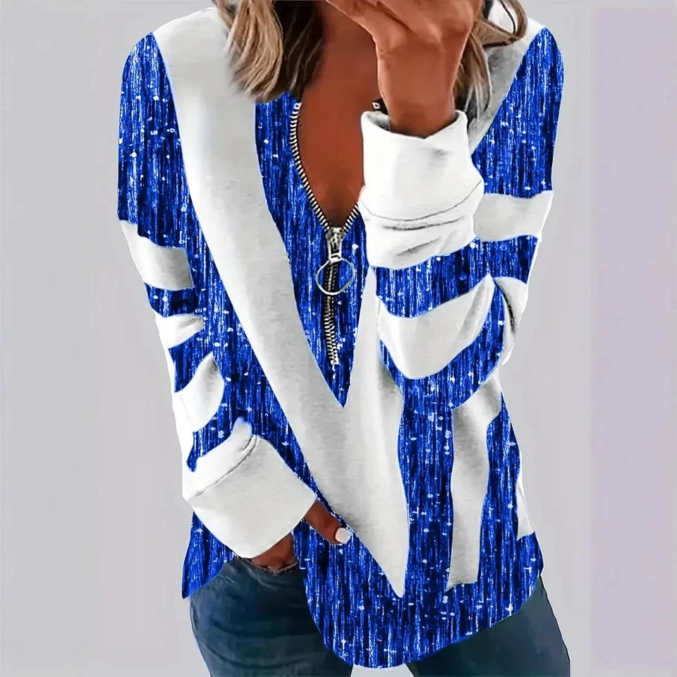 

Plus Size Tops Half Zipper POLO Collar 3D Stripe Printing Large Size Women's New Casual Comfortable Fashion Top Pullover T-shirt