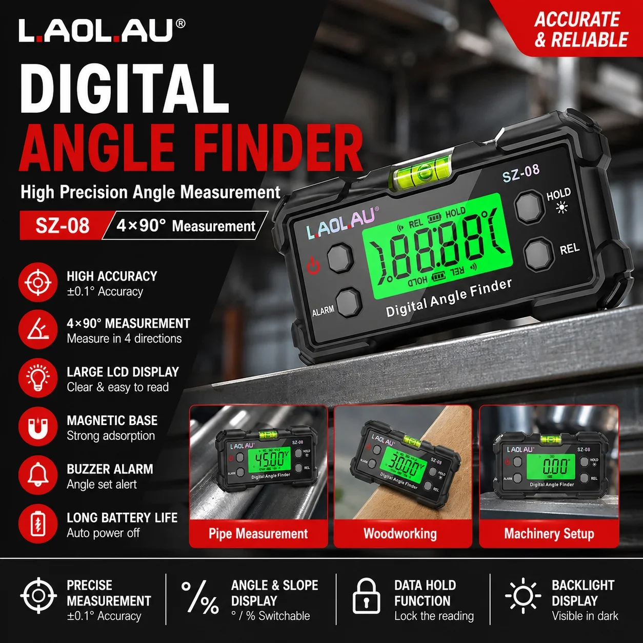 Digital Angle Gauge With Level Bubble Magnetic Electronic Protractor Inclinometer Goniometer Angle Finder Level Box DIY Tools