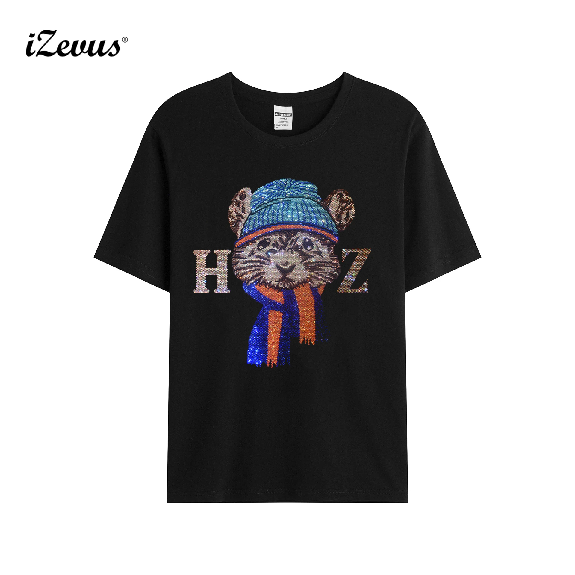 Hot high-quality men's summer T-shirt New rat figure hot drill men's boys short-sleeved casual T-shirt