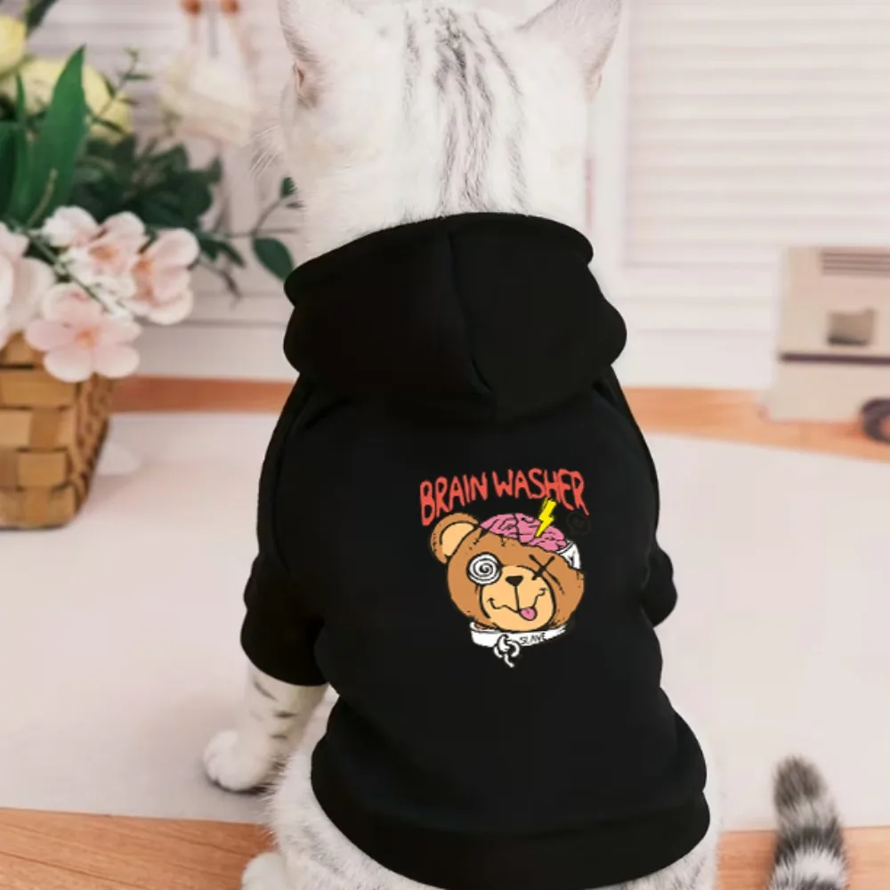 1pc  BRAIN WASHER printed pet hooded sweatshirt, warm and st