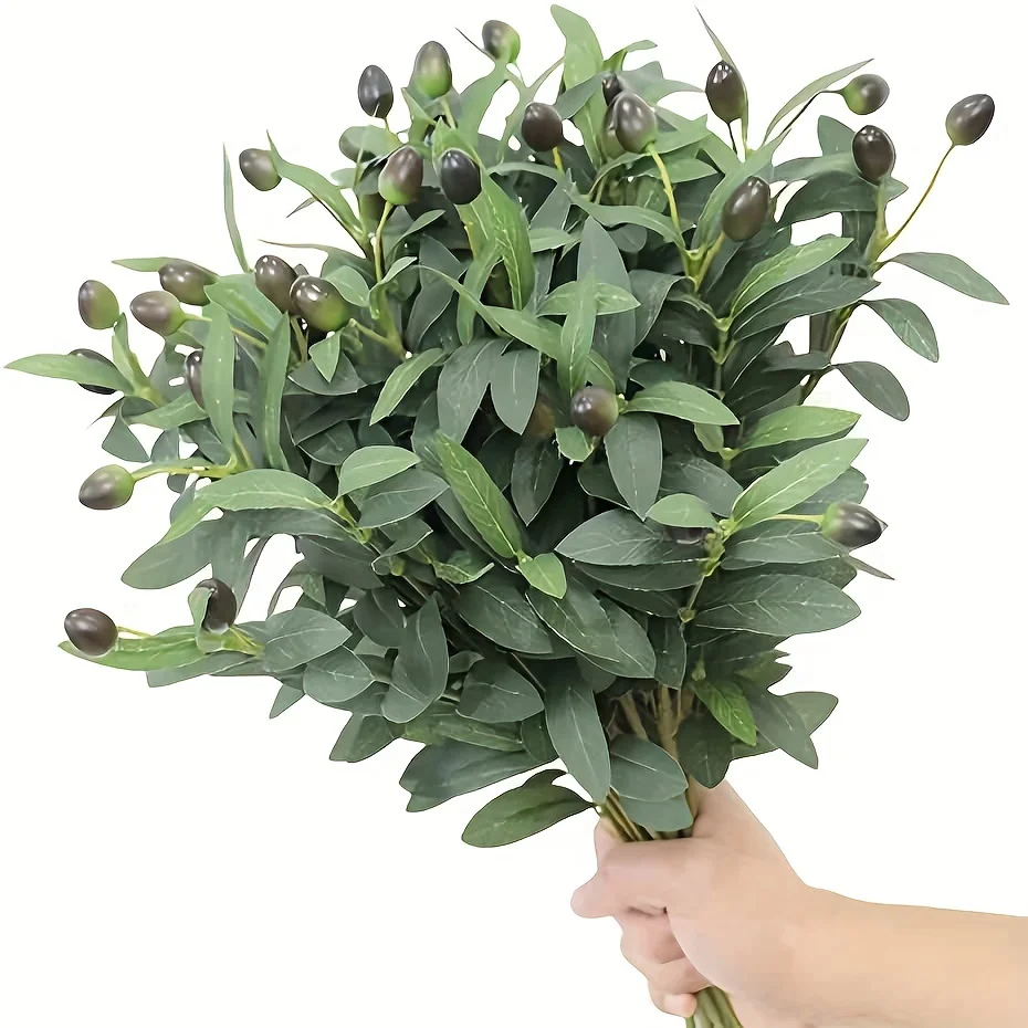Lebensechte Künstliche Olivenzweige, DIY-Kränze, Heim- und Außendekoration, Hochzeits-Party-Vasenarrangements, Synthetische Edelsteine, Hochzeitsdekoration – Detail 8
