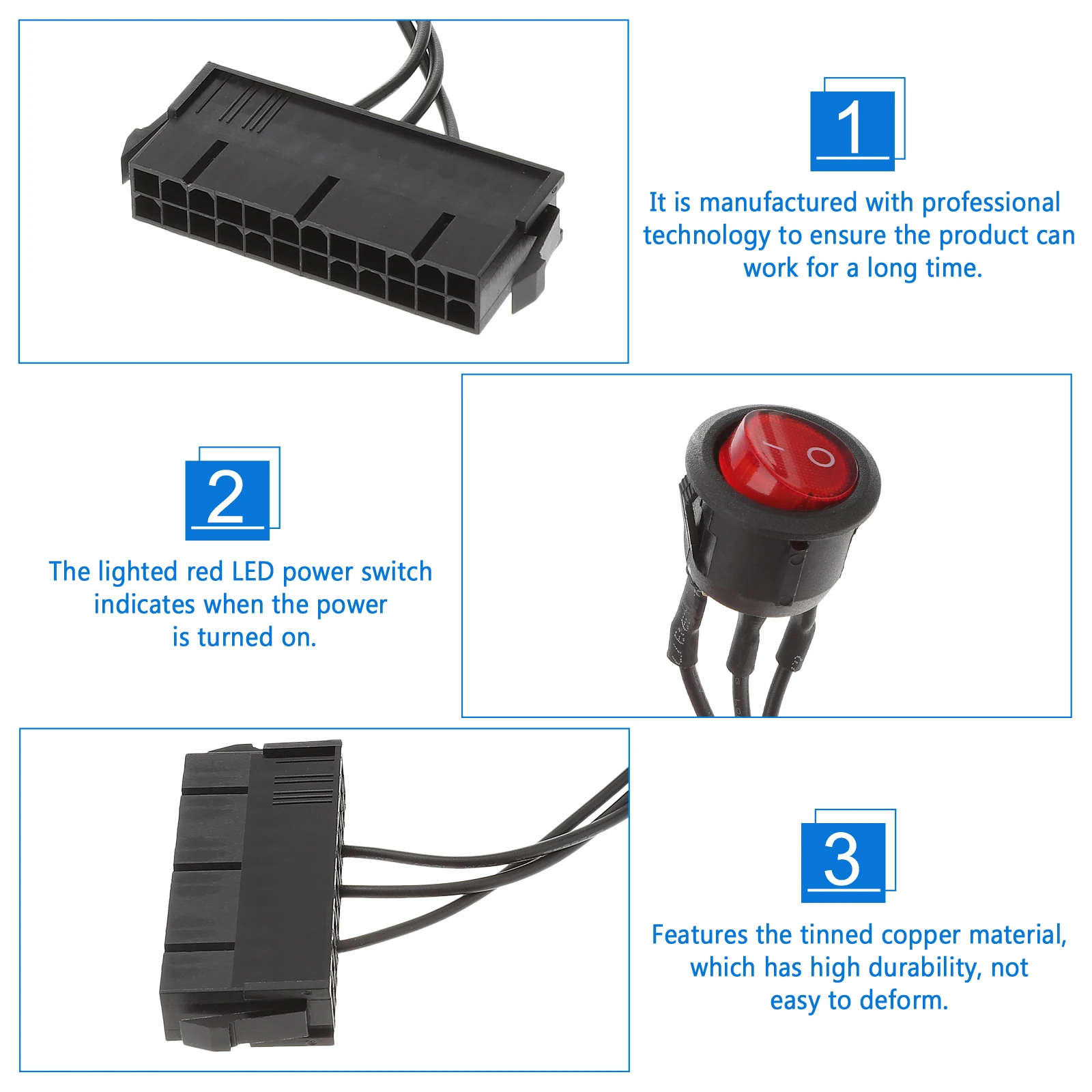 

Atx Supply Jumper Bridge Cable Lighted Power On/Off Switch 24-Pin Red Led Power Button Mainboard Adapter Cable