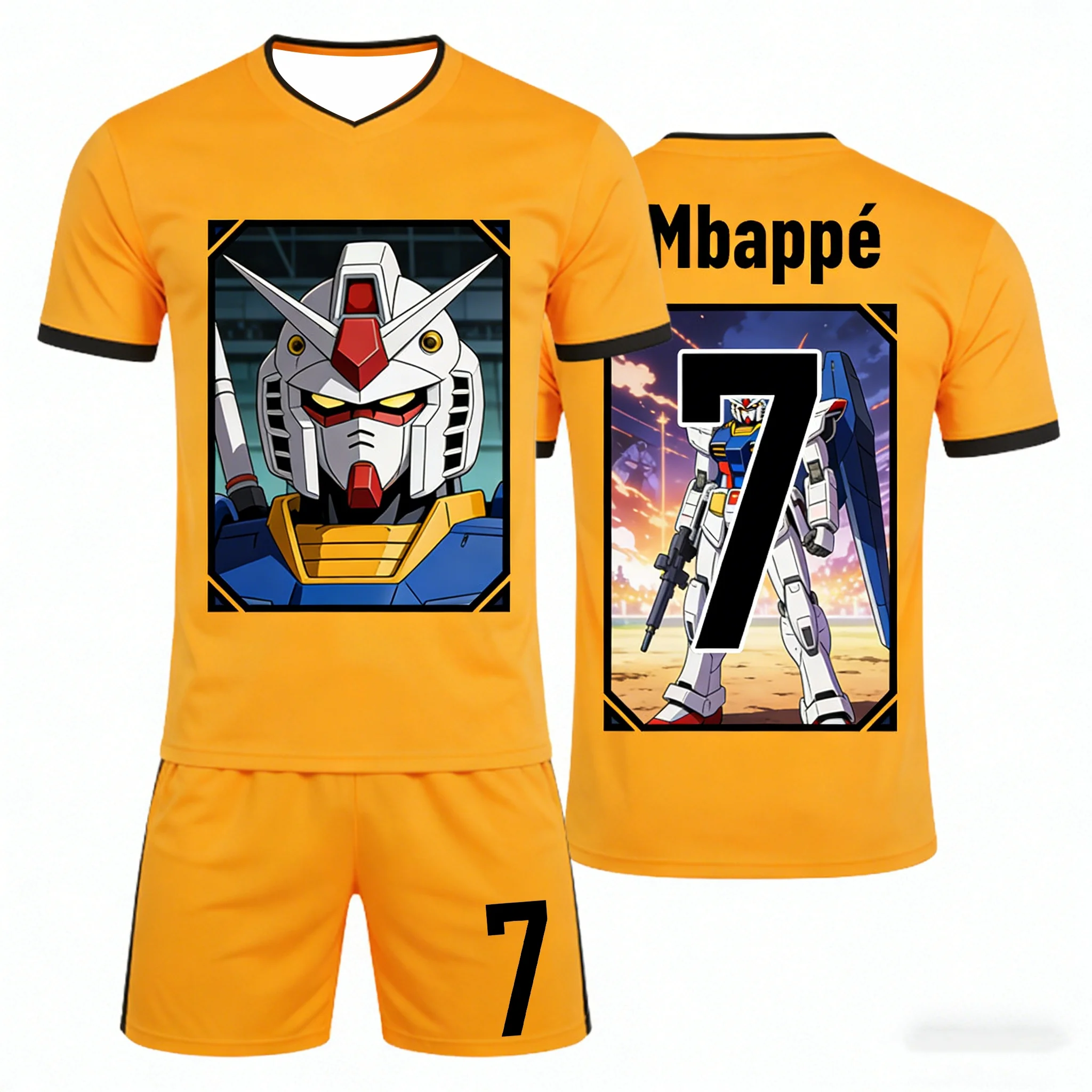 

Свитшоты с изображением аниме-персонажей Gundam, футбольные свитшоты Mbappe для активного отдыха, быстросохнущие мужские футболки и шорты, детские комплекты