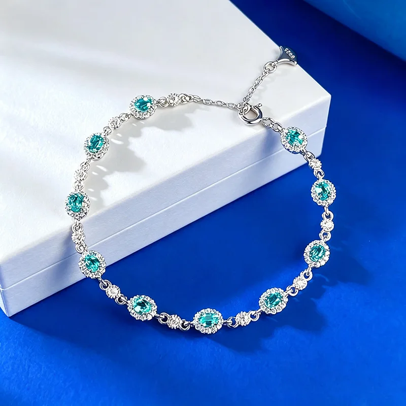 Luxury white gold solid platinum PT950 royal sapphire bracelet 6*8mm blue steel bracelet with high-end temperament