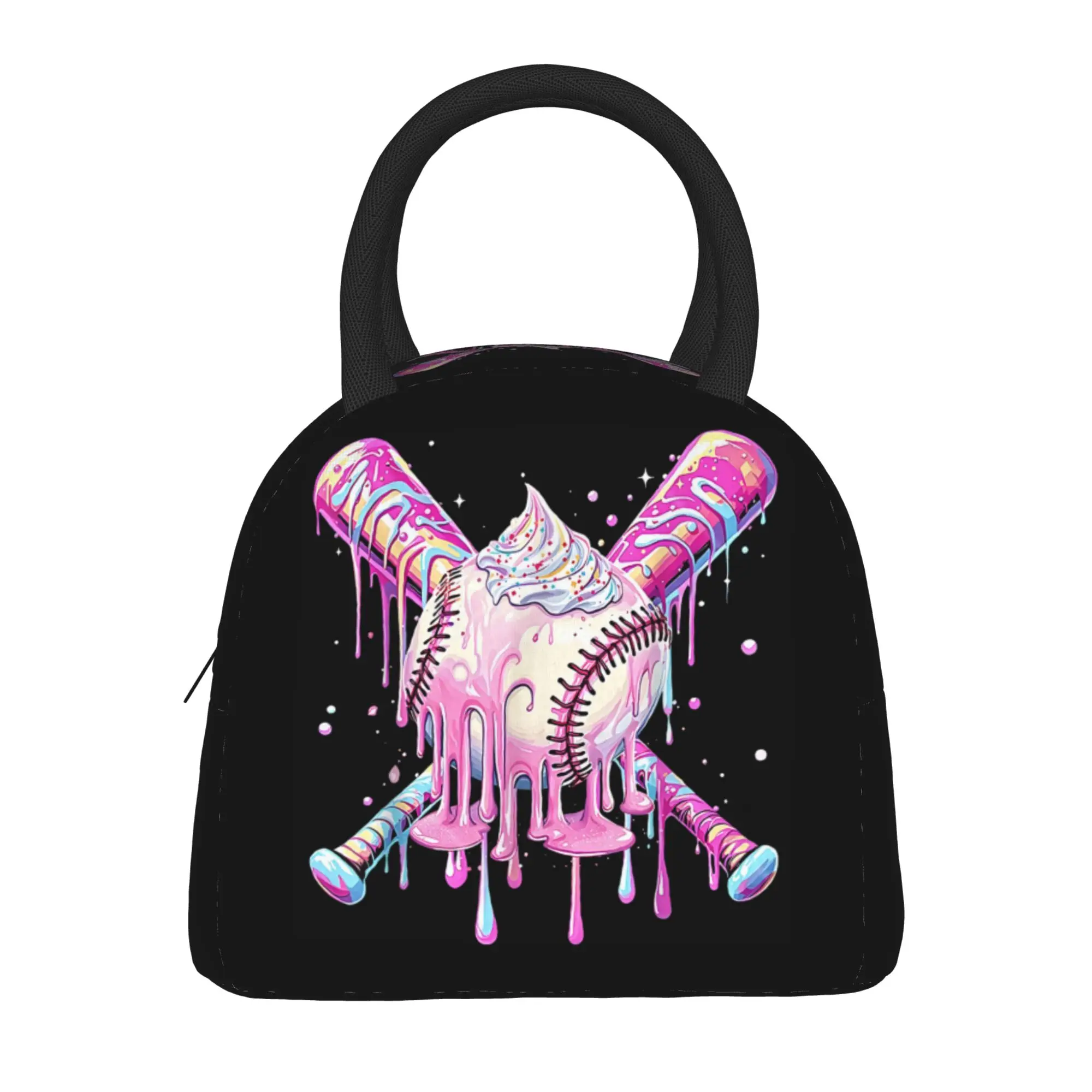 Baseball Bat Ice Cream Watercolor  Insulated Lunch Bags Thermal Bag Reusable  High Capacity Tote Lunch Box Bento Pouch