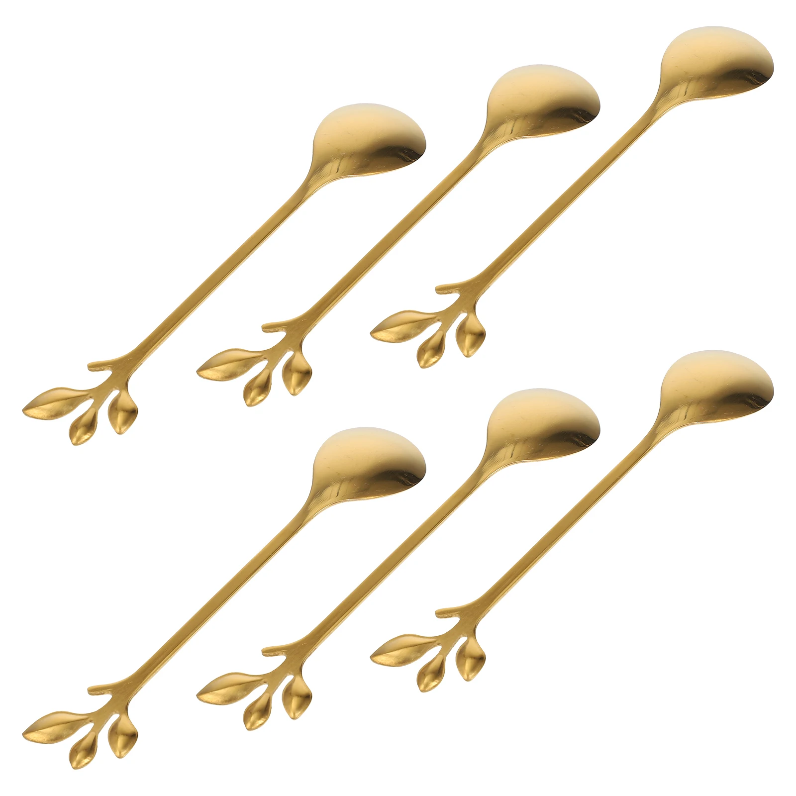 

6pcs Leaf Shape Stainless Steel Spoons Golden Coffee Ice Cream Scoops Tea Cup Dessert Kitchen Utensils Smooth Surface Easy