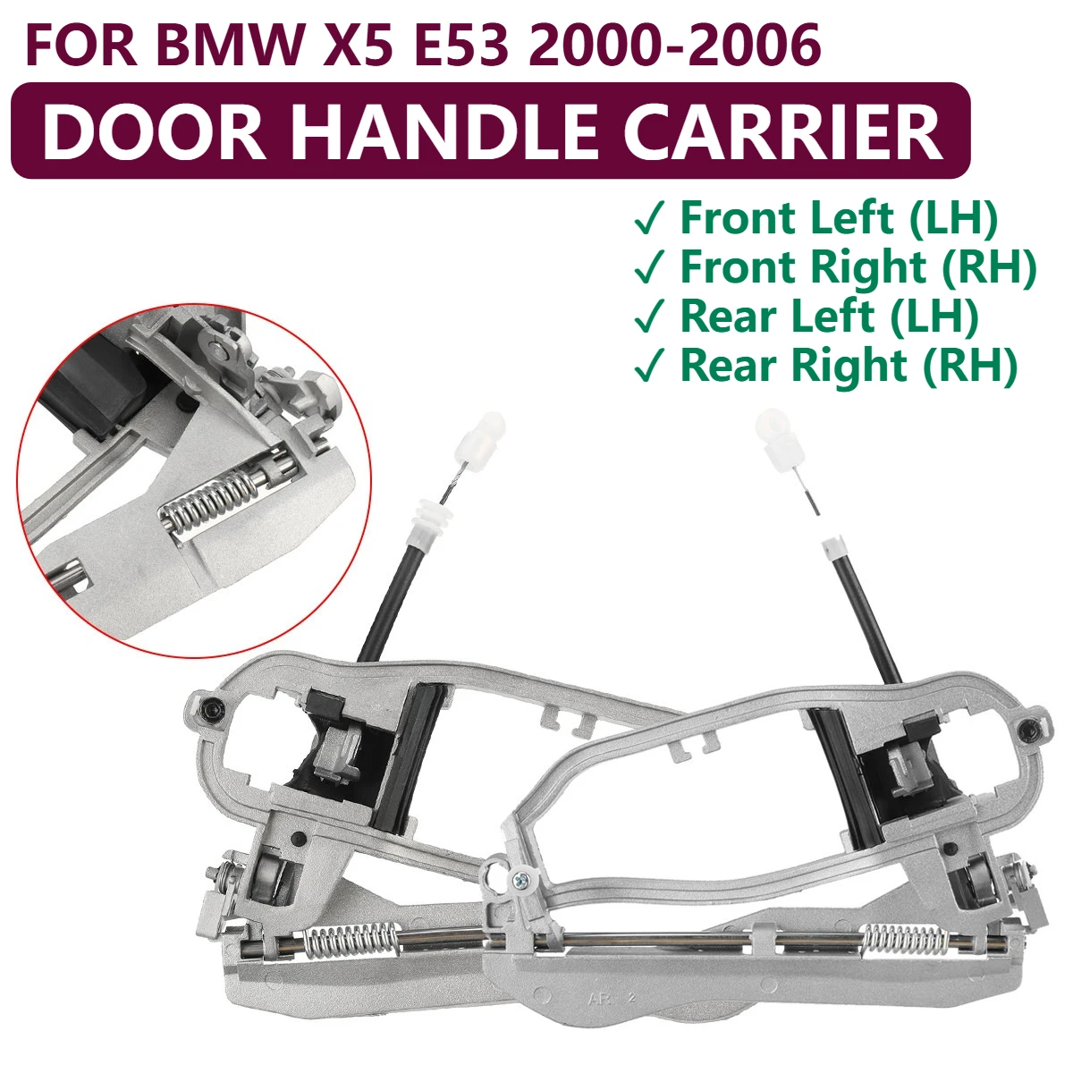 

Exterior Door Handle Carrier Frame Front & Rear Left Right for 2000–2006 BMW X5 E53 51218243615/43616, 51228243635/43636