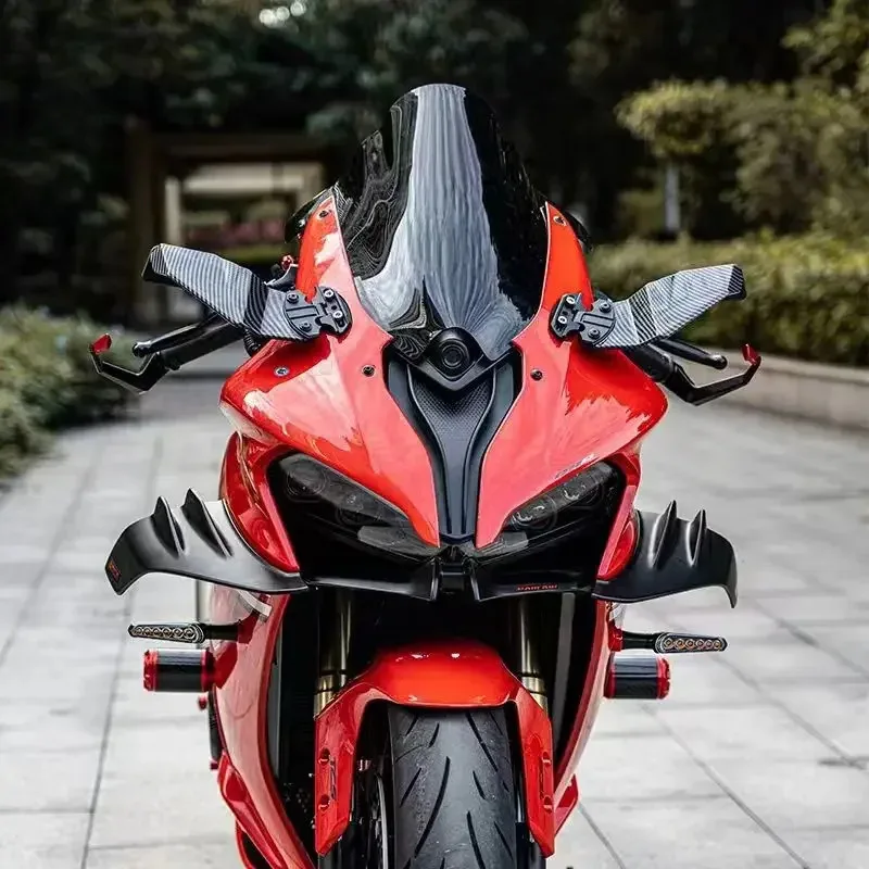 

Pair of Adjustable Carbon Fiber Style Side Spoiler Fairing with Rearview Mirrors for Honda Kawasaki Suzuki BMW Yamaha