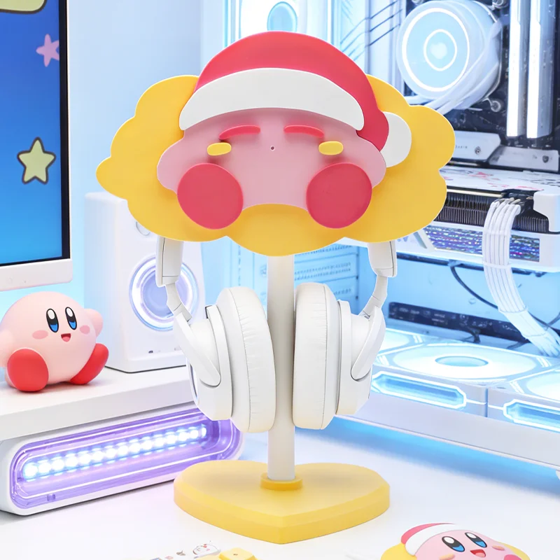 Headphone Stand Desk - 맞춤형 핑크색 원형 플러시 캐릭터 헤드폰