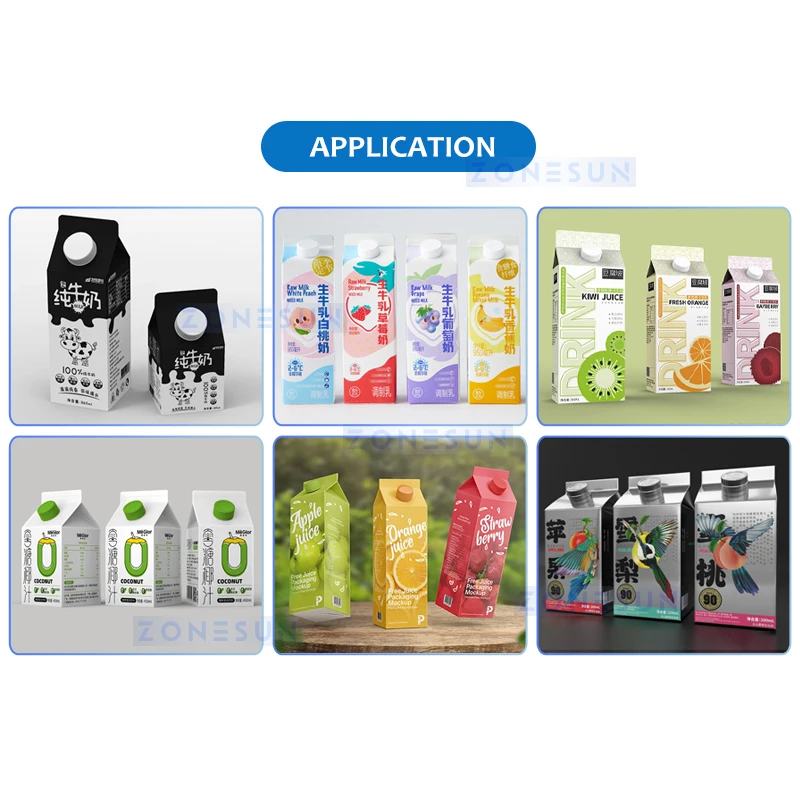 ZONESUN กึ่งอัตโนมัติ Gable Top เครื่องบรรจุภัณฑ์น้ําผลไม้นมโยเกิร์ต Liquid Paste กล่องซีล Capping อุปกรณ์ ZS-GTC1000