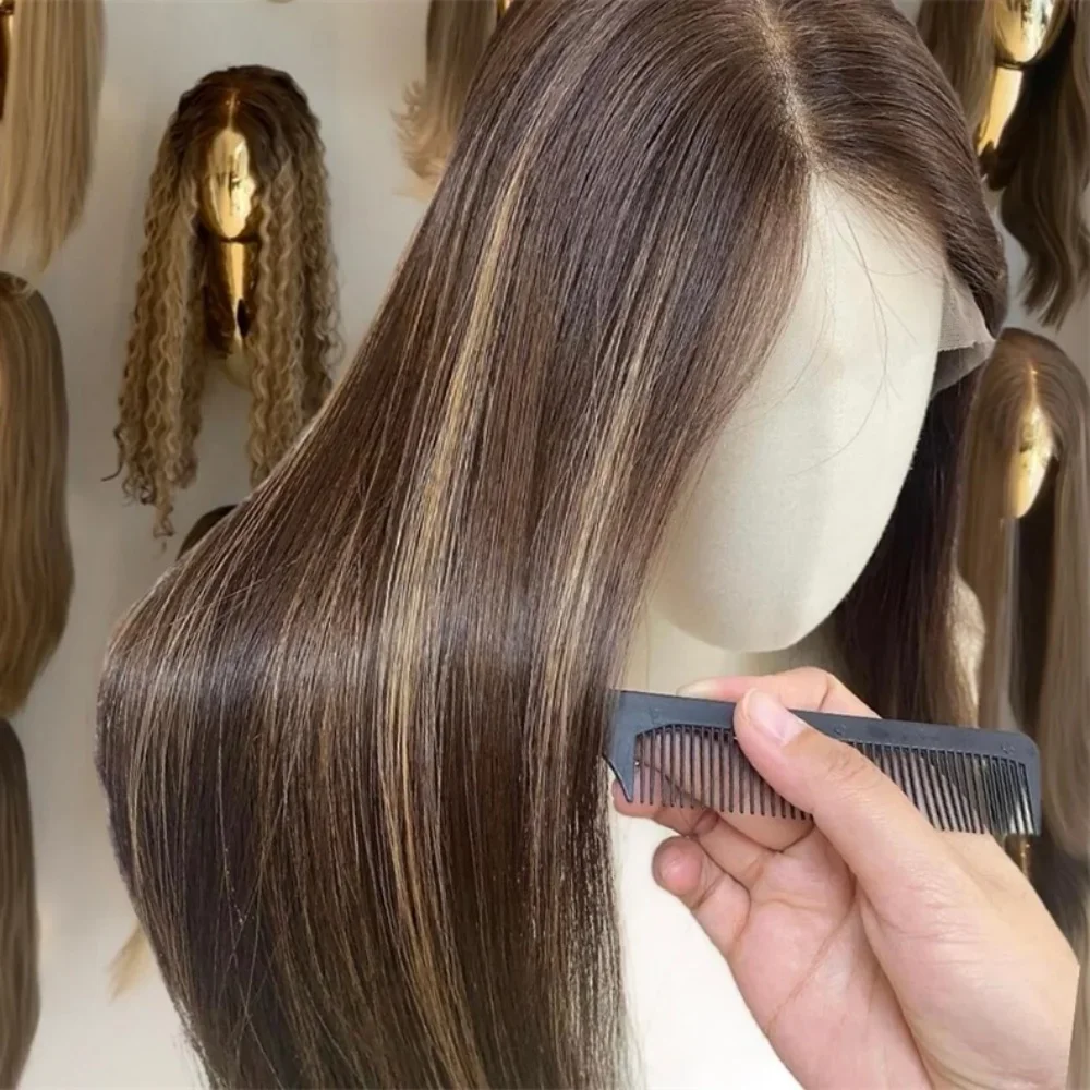 

Glueless Soft 24inch Highlight Blonde Straight 5x5 Silk Base Jewish Human Hair With BabyHair HD Lace European Hair Preplucked