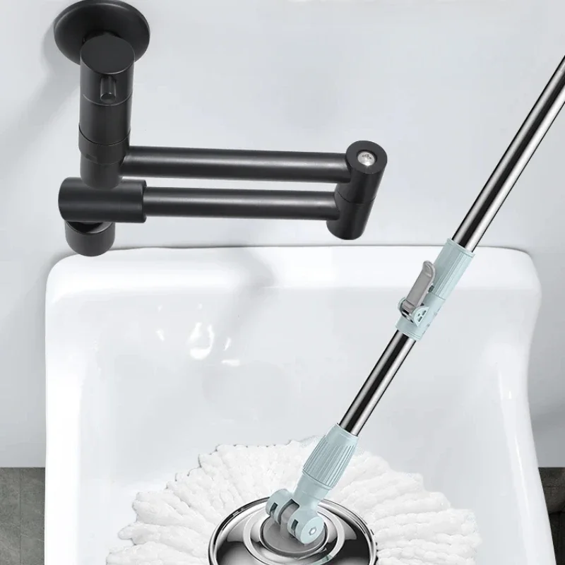 Wall-Mounted Pot Filler Faucet Foldable Kitchen Tap with Bidet Sprayer Cold Water Rotating Spout for Flexible Use