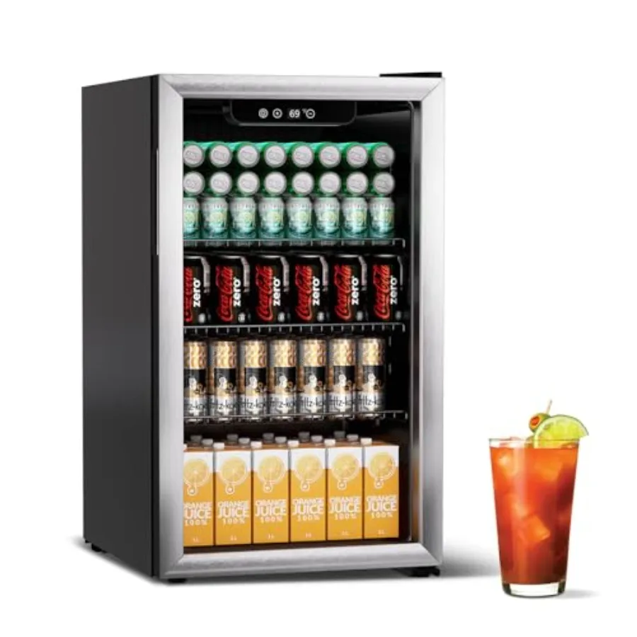 

Compact Beverage Refrigerator Cooler with Glass Front Door for Soda Beer or Wine Storage 105 Can Capacity 3.0 Cubic Feet Digita