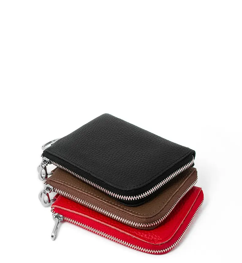 GENODERN pierwsza warstwa skóry wołowej Zipper moneta torebka karta bankowa moneta małe skórzane torba z breloczkiem Mini portmonetka