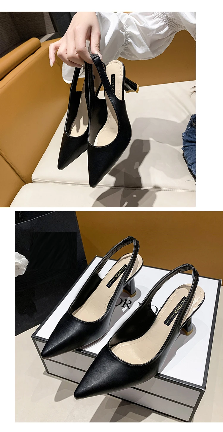 Sandalias retro de tacón grueso con punta abierta para mujer, zapatos de trabajo sin talón, profesionales, de corte bajo, a l...