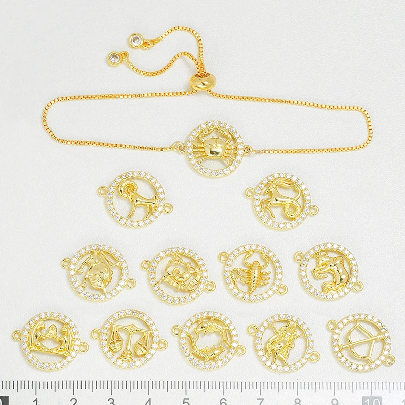 

4 Pcs Constellation Brass Plated Connector for Diy Charm Necklace Bracelet Accessorie Micro Zircon Hollow Jewelry Gift Making