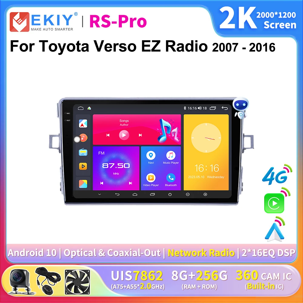 

EKIY 2K Screen CarPlay Radio For Toyota Verso EZ Radio 2007-2016 Android Auto 4G Car Multimedia Player Stereo Ai Voice GPS Navi