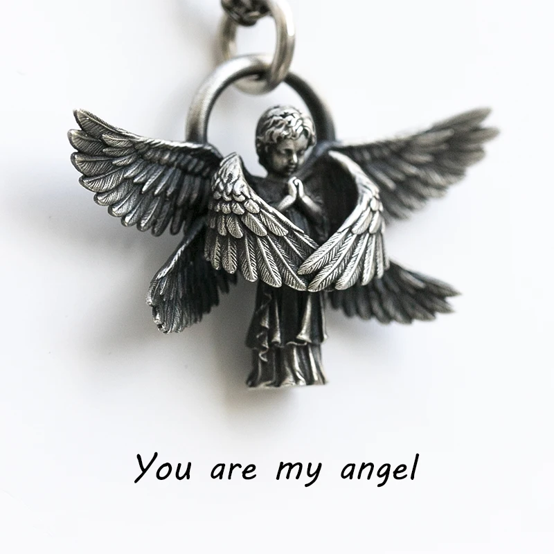Collar con colgante de Ángel clásico para hombres y mujeres, collar de cadena larga hecho a mano, Seraphim Pray, regalo de aniversario, joyería al por mayor