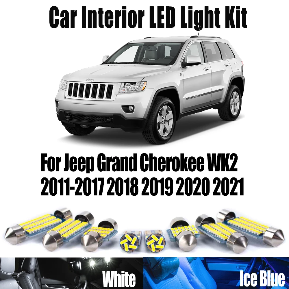 

15 шт. Canbus светодиодный внутренний багажник с картой купольный светильник, комплект потолочных ламп для Jeep Grand Cherokee WK2 2011-2019 2020 2021, автомобильные аксессуары