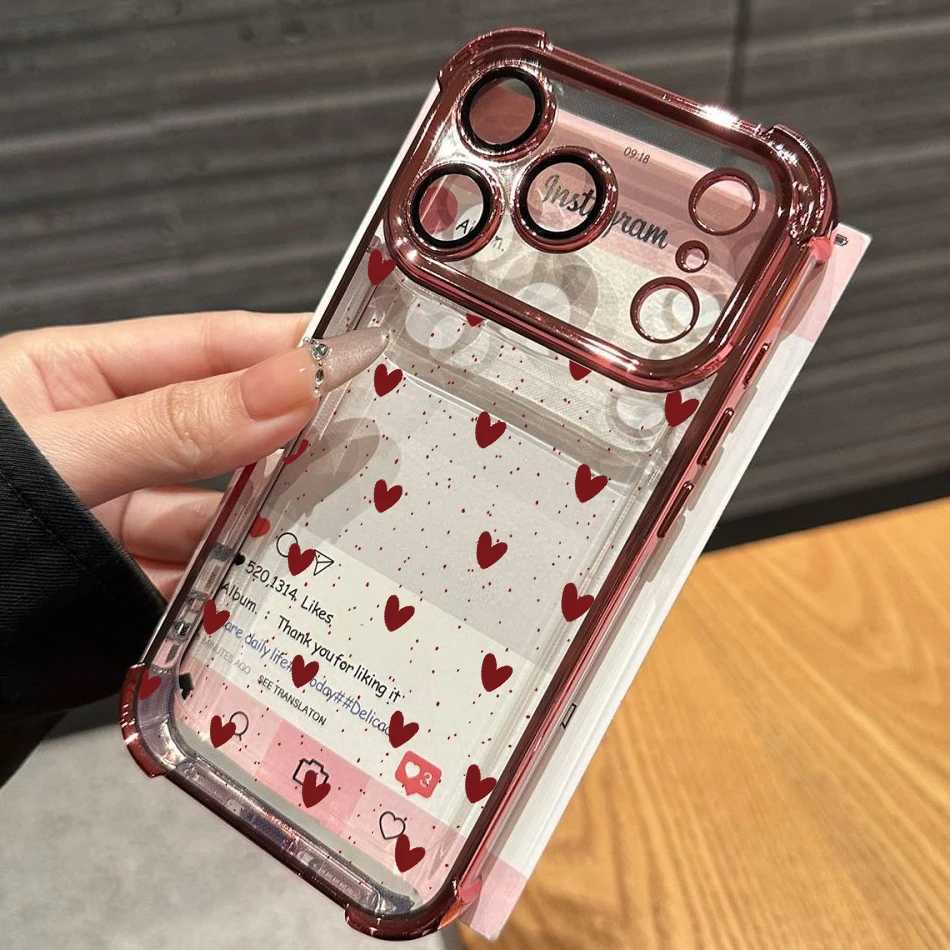 Black Love Heart Phone Case For Samsung Galaxy S26 S25 FE Edge S24 Ultra Plus A57 A37 A36 A26 A55 A16 A15 A53 A52 A07 Clear Case