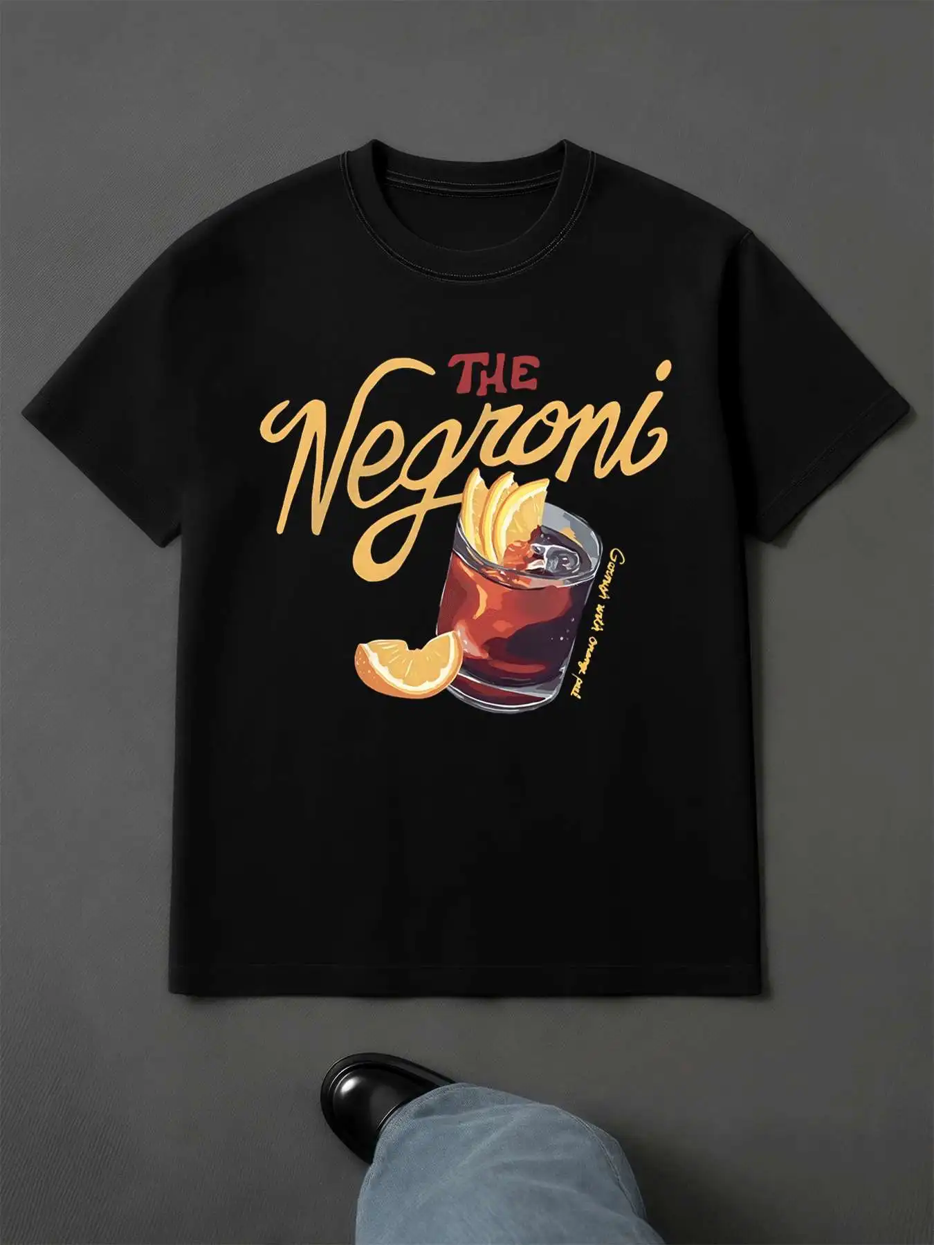 Negroni كوكتيل الجرافيك المحملة الرجال 220gsm جديد الصيف عادية طاقم الرقبة القطن الخالص قصيرة الأكمام تي شيرت