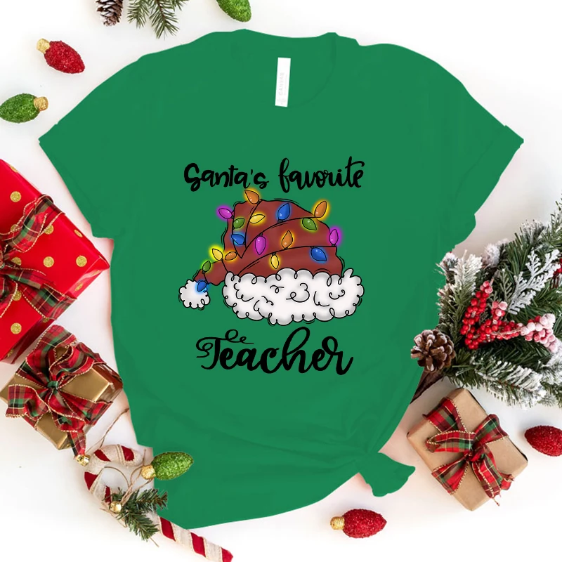 Fashion Unisex T-Shirt Christmas Santa'S Favorite Teacher Print Designed Summer Tops Tees(Premium T-shirt)