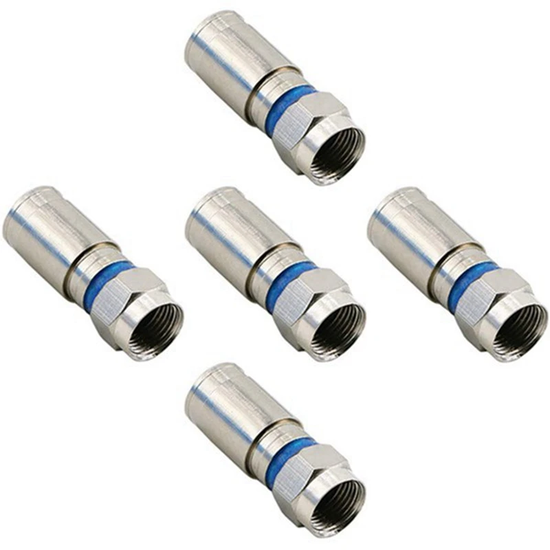 30Pcs RG6 F Compression Connector RF Wire Connector Solderless Adapter Blue-A28R