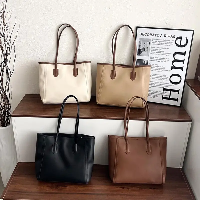 【xxx】Women Large Capacity Commuting Tote Bag PU Leather Versatile Simple Shoulder Bag[S14]